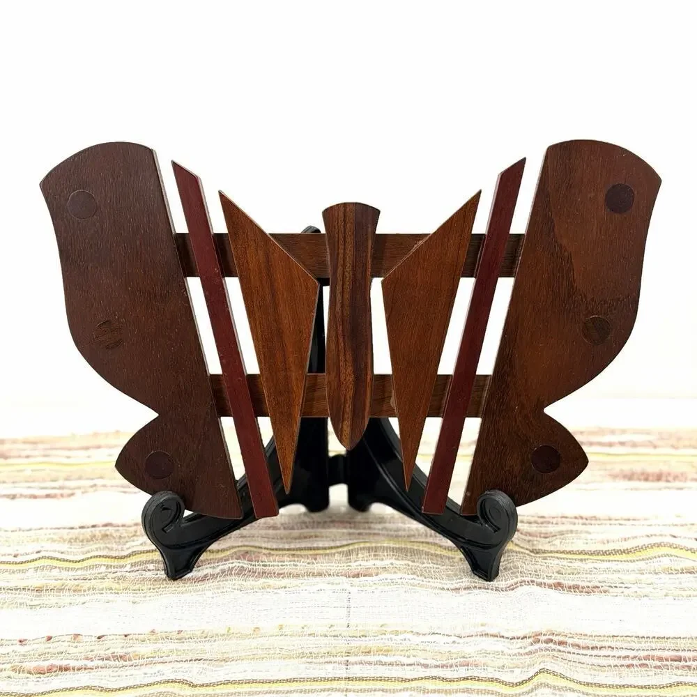 Vintage Mid-Century Modern MCM Butterfly Teakwood Wooden Trivet Decor